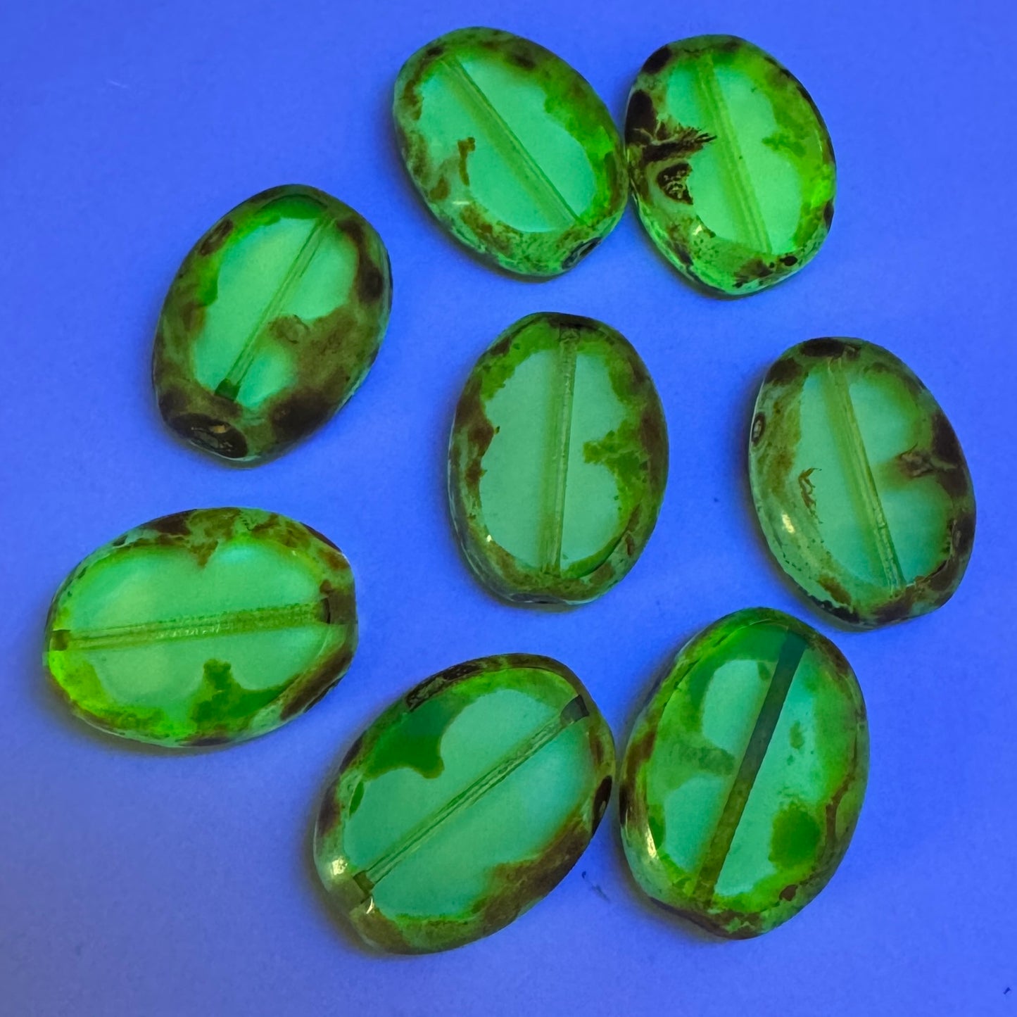 Czech Pressed Vaseline Window Flat Oval Beads 22x17mm