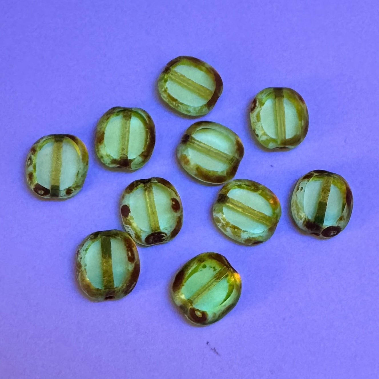 Czech Pressed Vaseline Window Flat Oval Beads 10x9mm 【2 pcs】