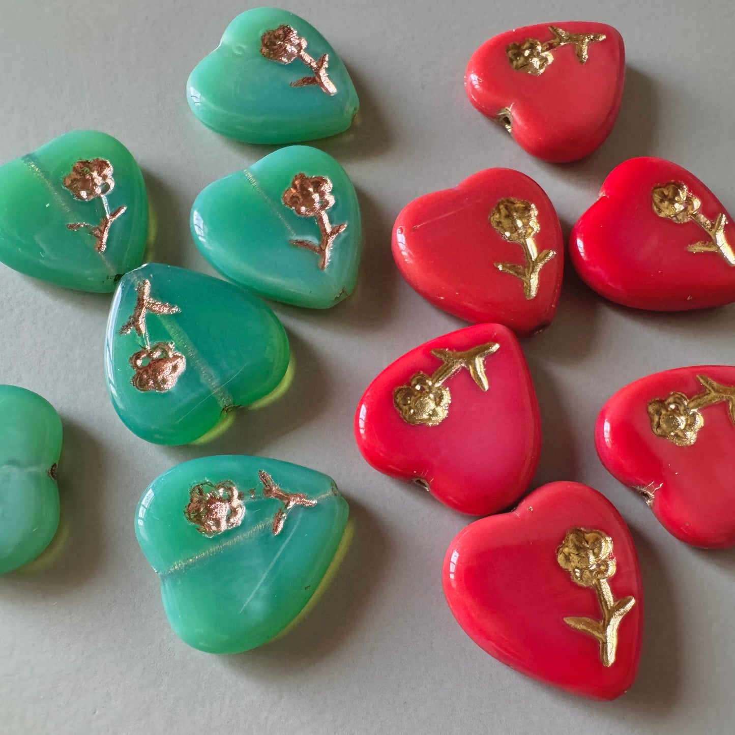 Czech Pressed Floral Flat Heart 17x16mm【2 pcs】