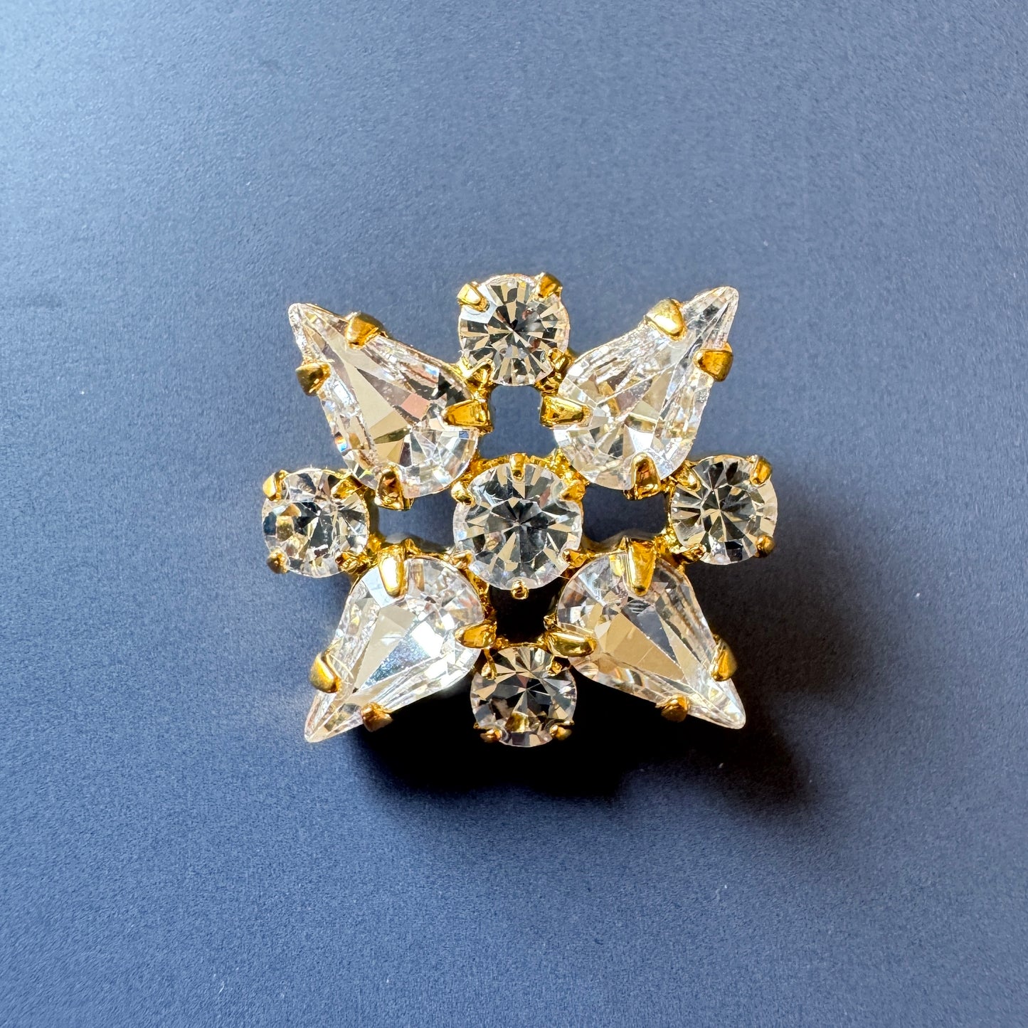 Czech Glass Rhinestone Button Starburst Crystal/Gold 20mm