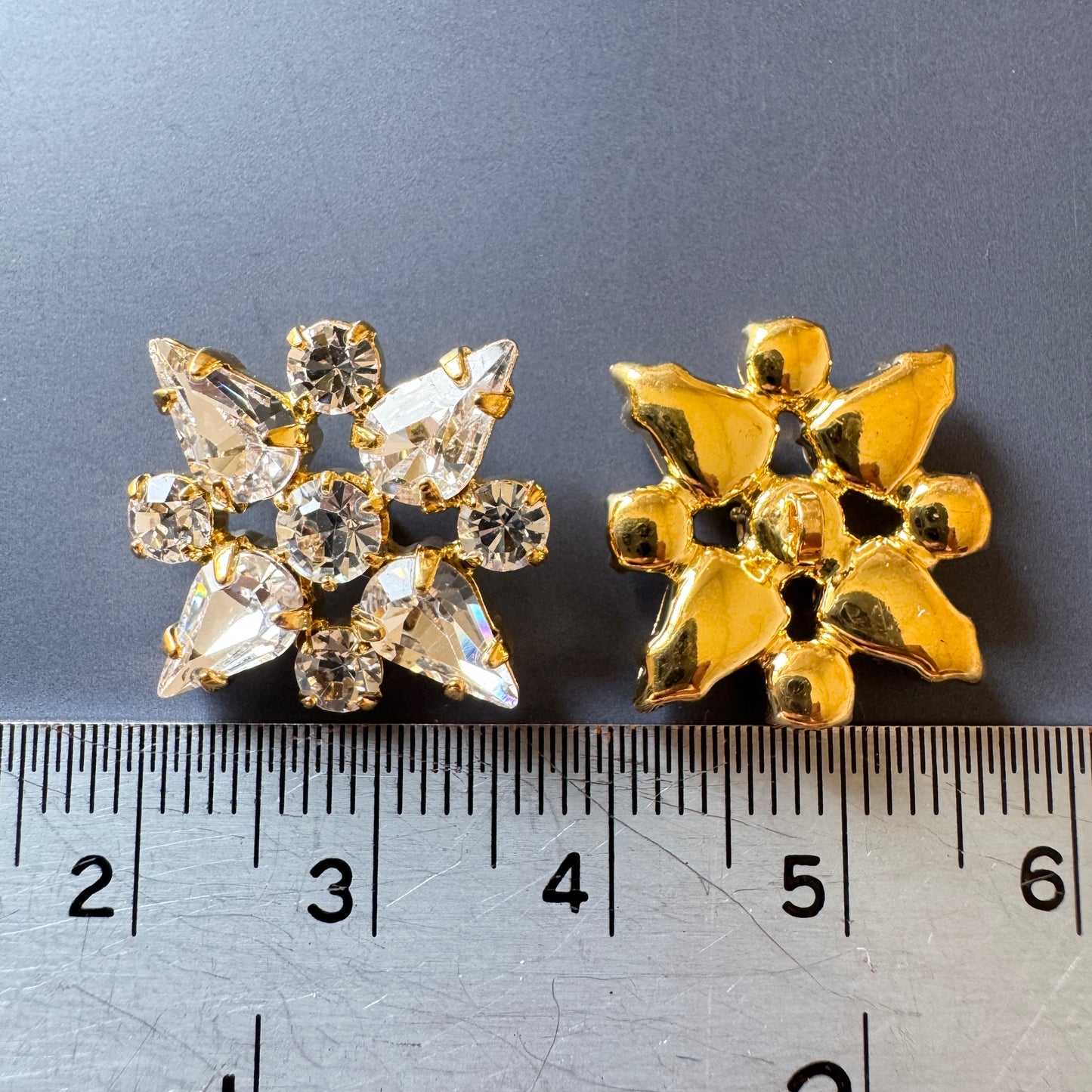 Czech Glass Rhinestone Button Starburst Crystal/Gold 20mm