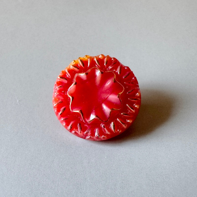 Czech Vintage Glass Button Sunburst Red/Orange 18mm