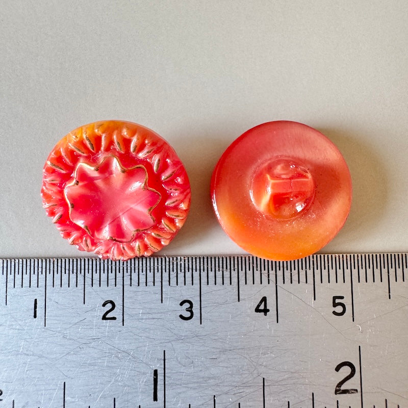 Czech Vintage Glass Button Sunburst Red/Orange 18mm
