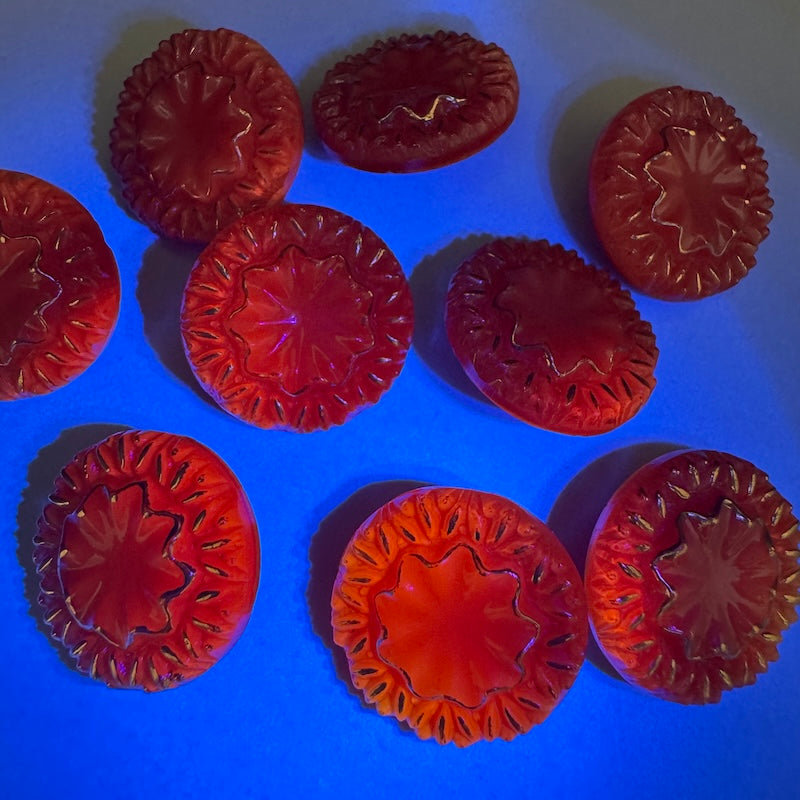 Czech Vintage Glass Button Sunburst Red/Orange 18mm