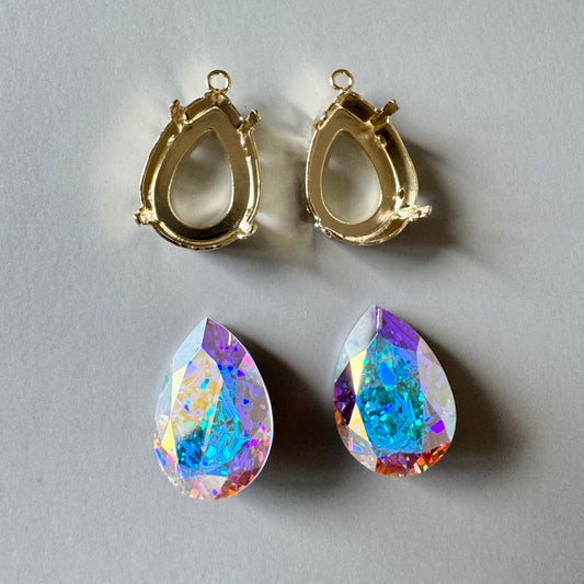 Special Set【Swarovski #4320 Crystal AB 18×13mm & Gold Settings】26MX_315