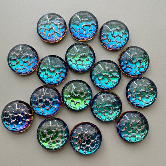 German Vintage Glass Cabochon Snakeskin Helio Green Round 13mm