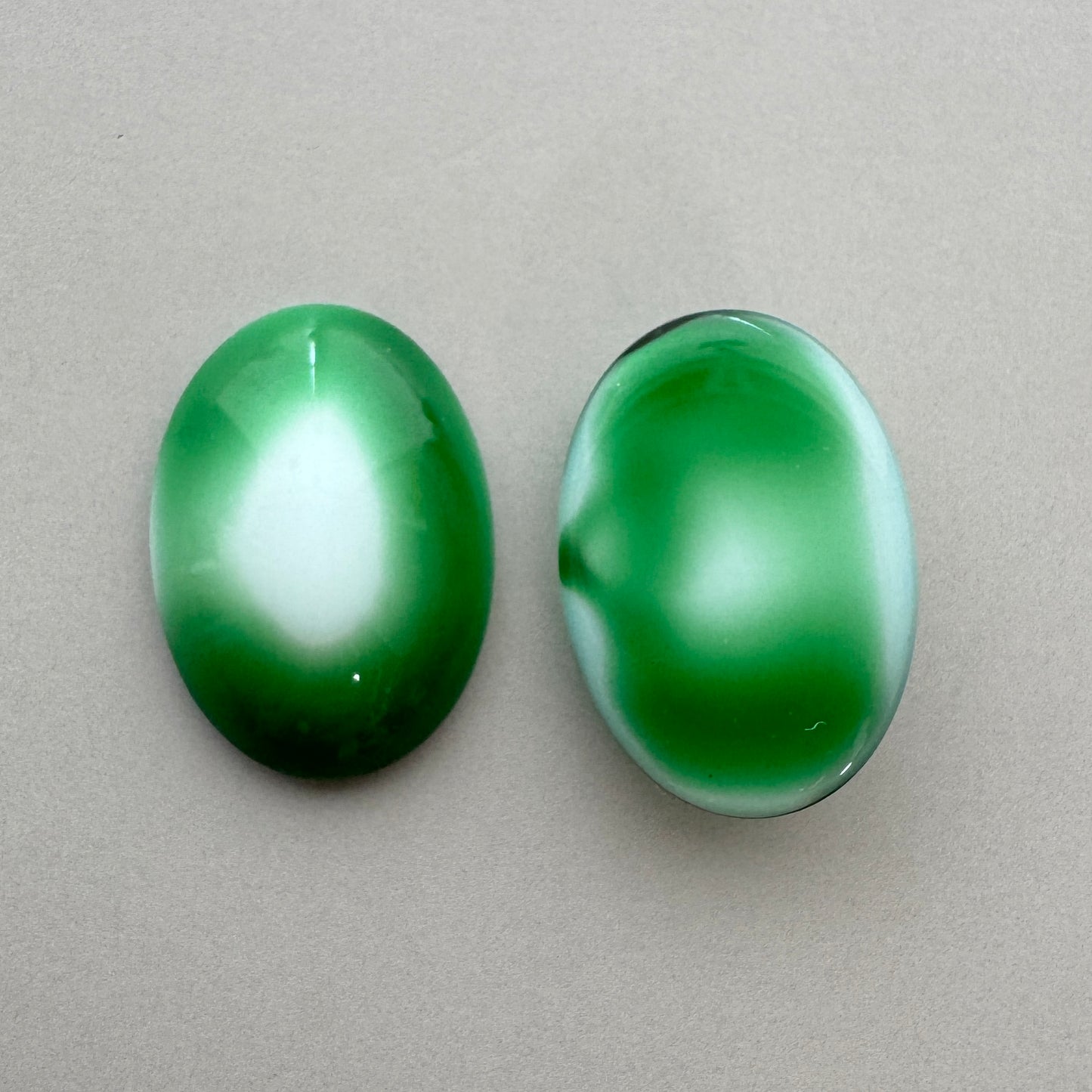 German Vintage Glass Cabochon Oval Green/White 18x13mm