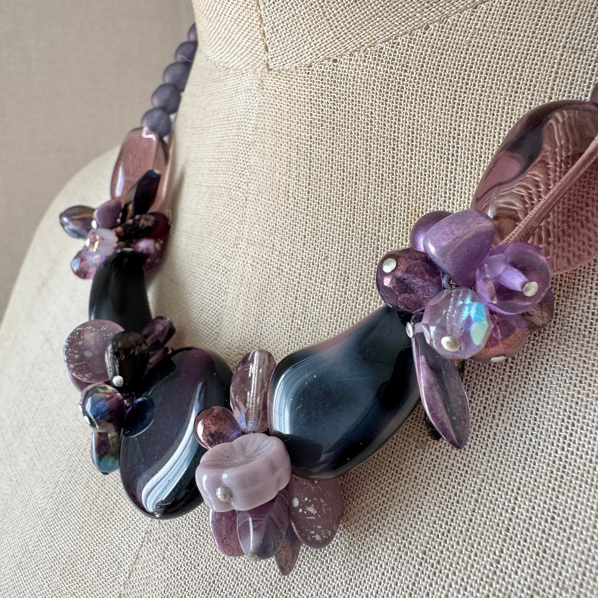 Czech Glass Flower Necklace Purple