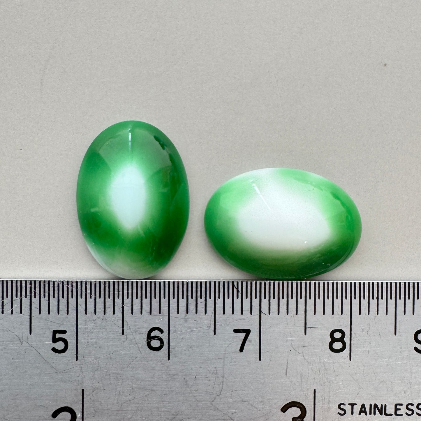 German Vintage Glass Cabochon Oval Green/White 18x13mm