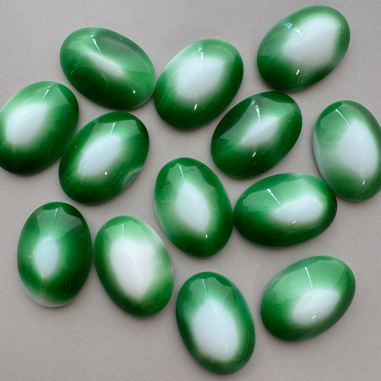 German Vintage Glass Cabochon Oval Green/White 18x13mm