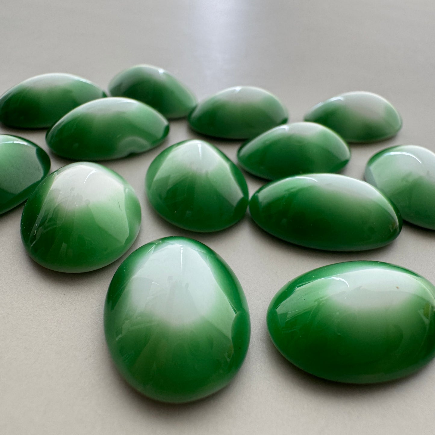 German Vintage Glass Cabochon Oval Green/White 18x13mm