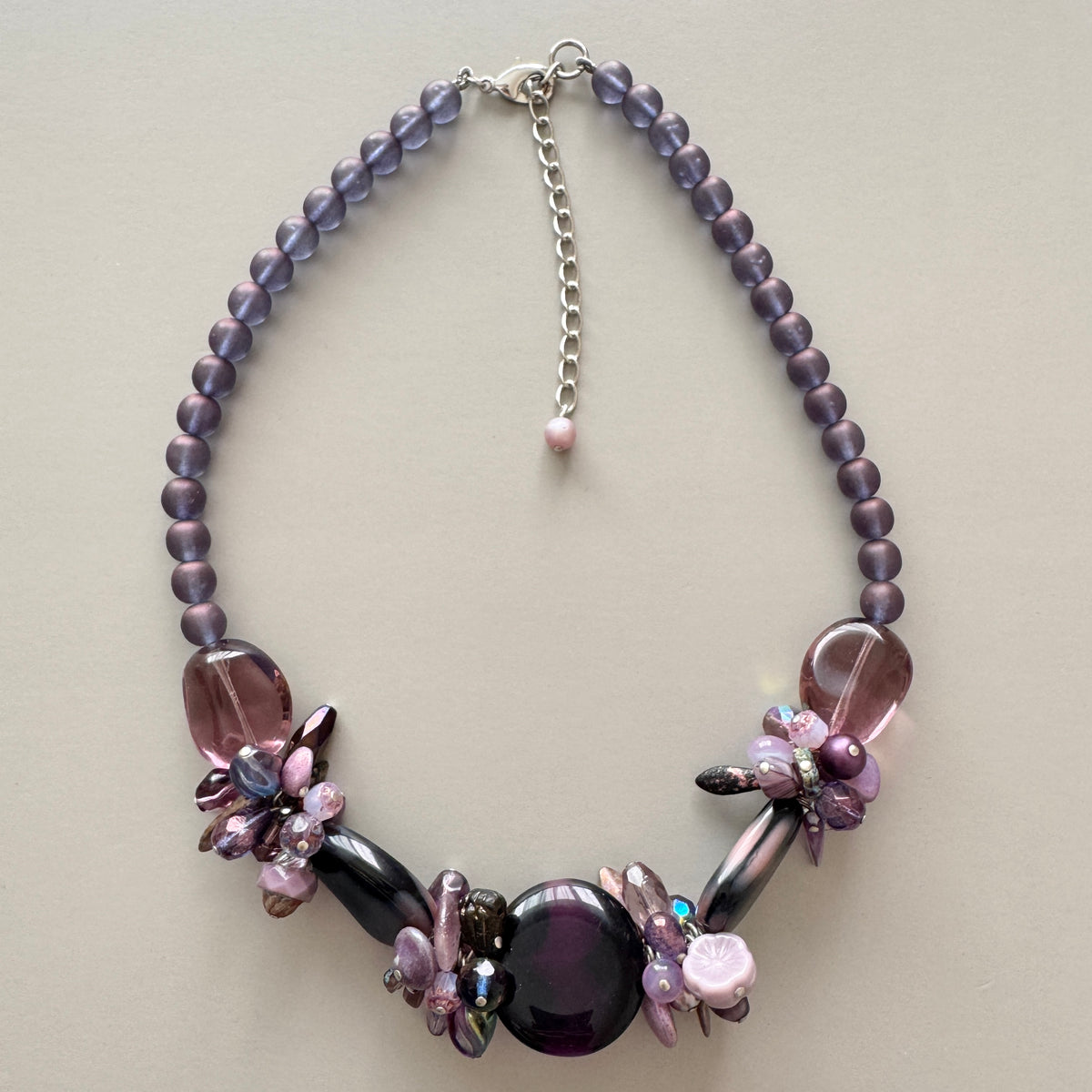 Czech Glass Flower Necklace Purple