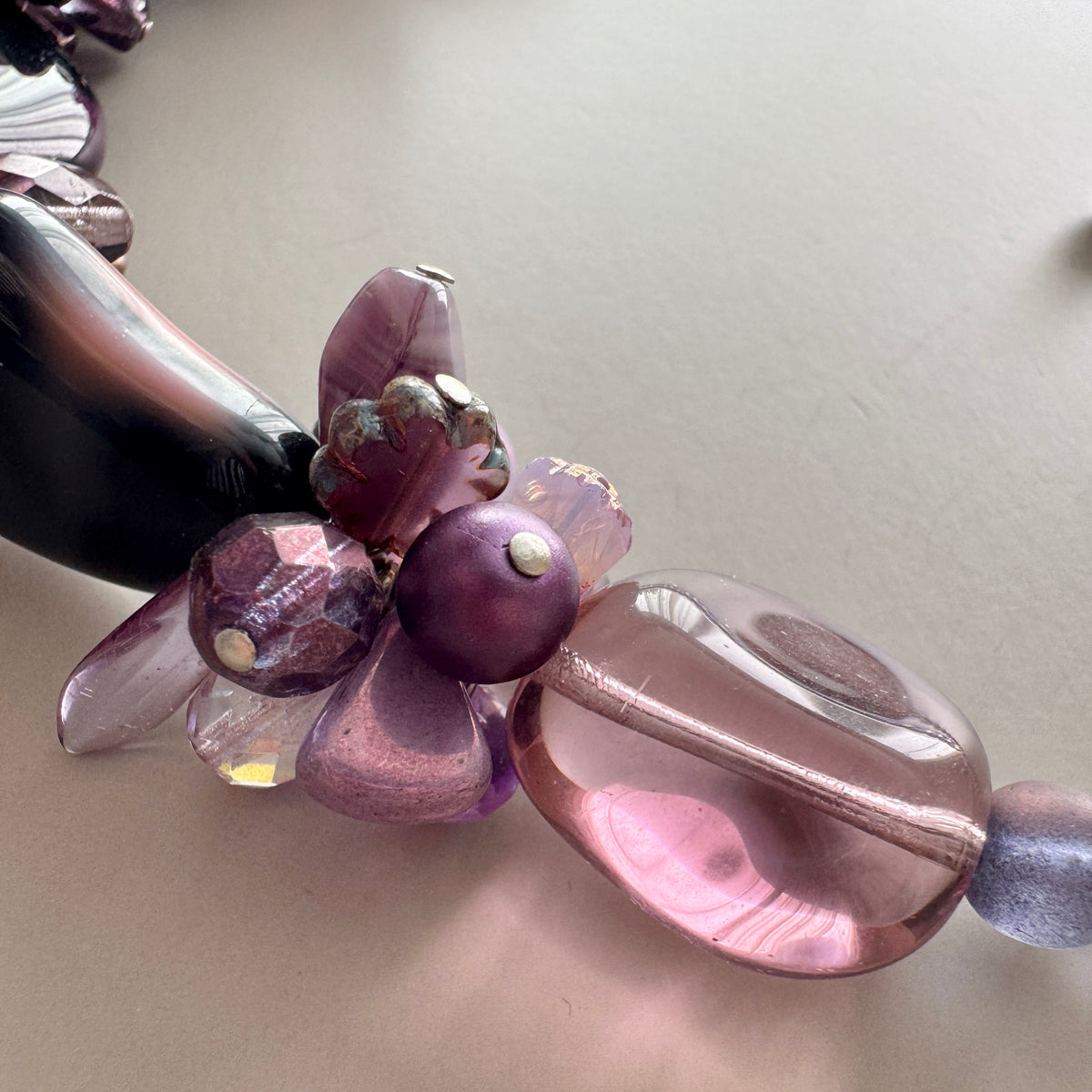 Czech Glass Flower Necklace Purple