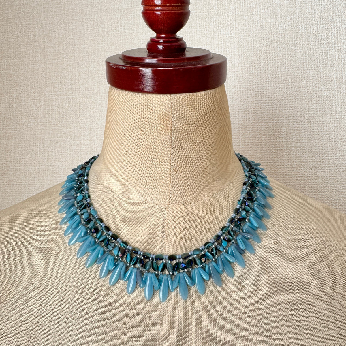 Czech Glass Fringe Necklace Blue
