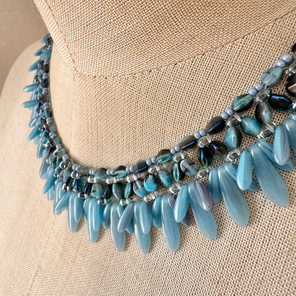 Czech Glass Fringe Necklace Blue