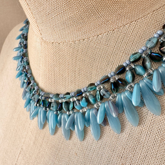 Czech Glass Fringe Necklace Blue
