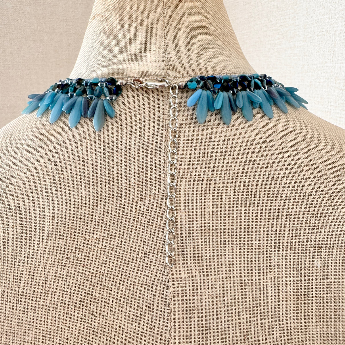 Czech Glass Fringe Necklace Blue