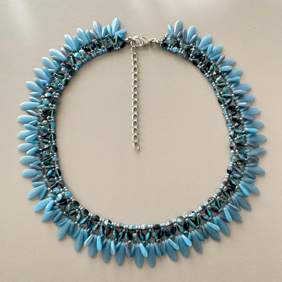 Czech Glass Fringe Necklace Blue