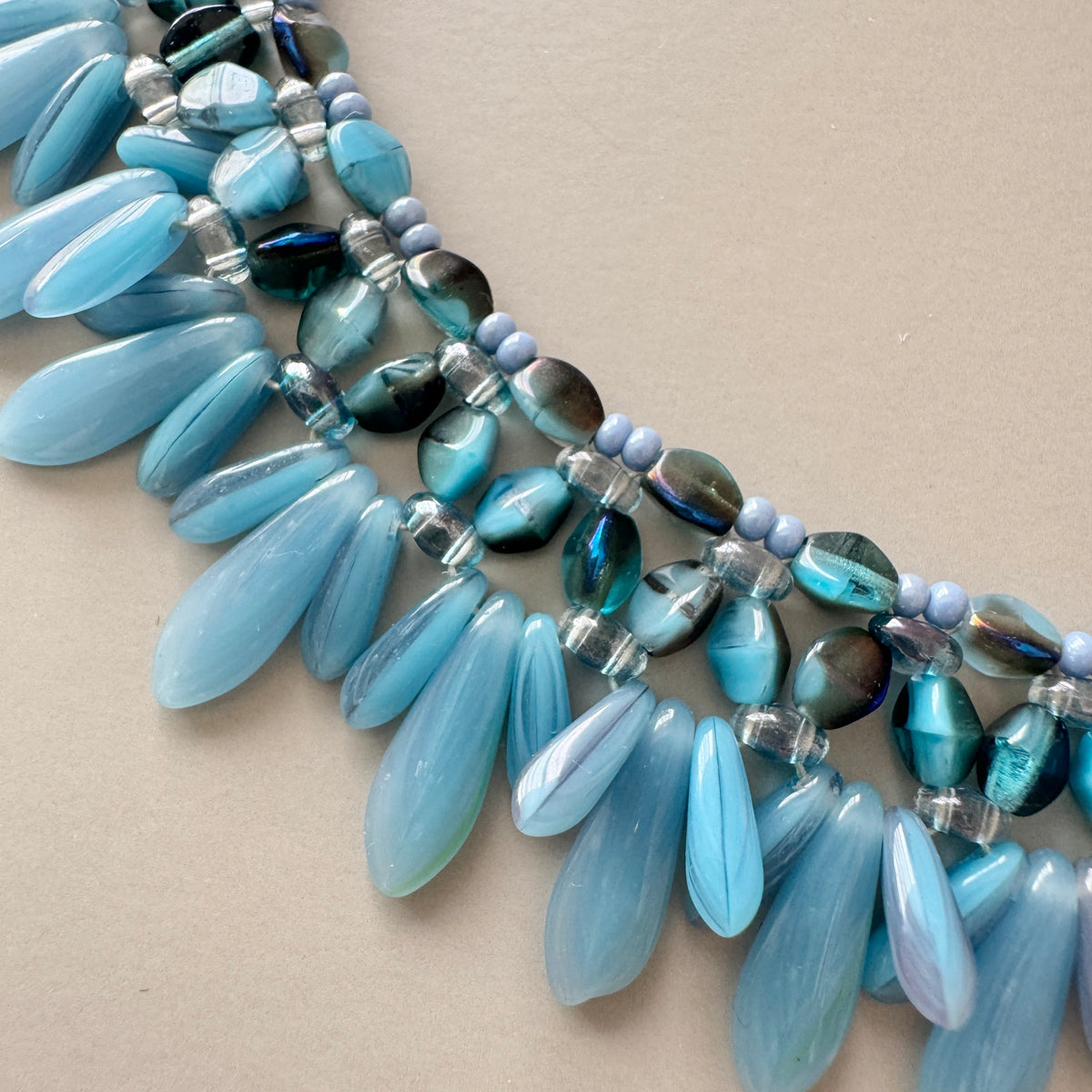 Czech Glass Fringe Necklace Blue