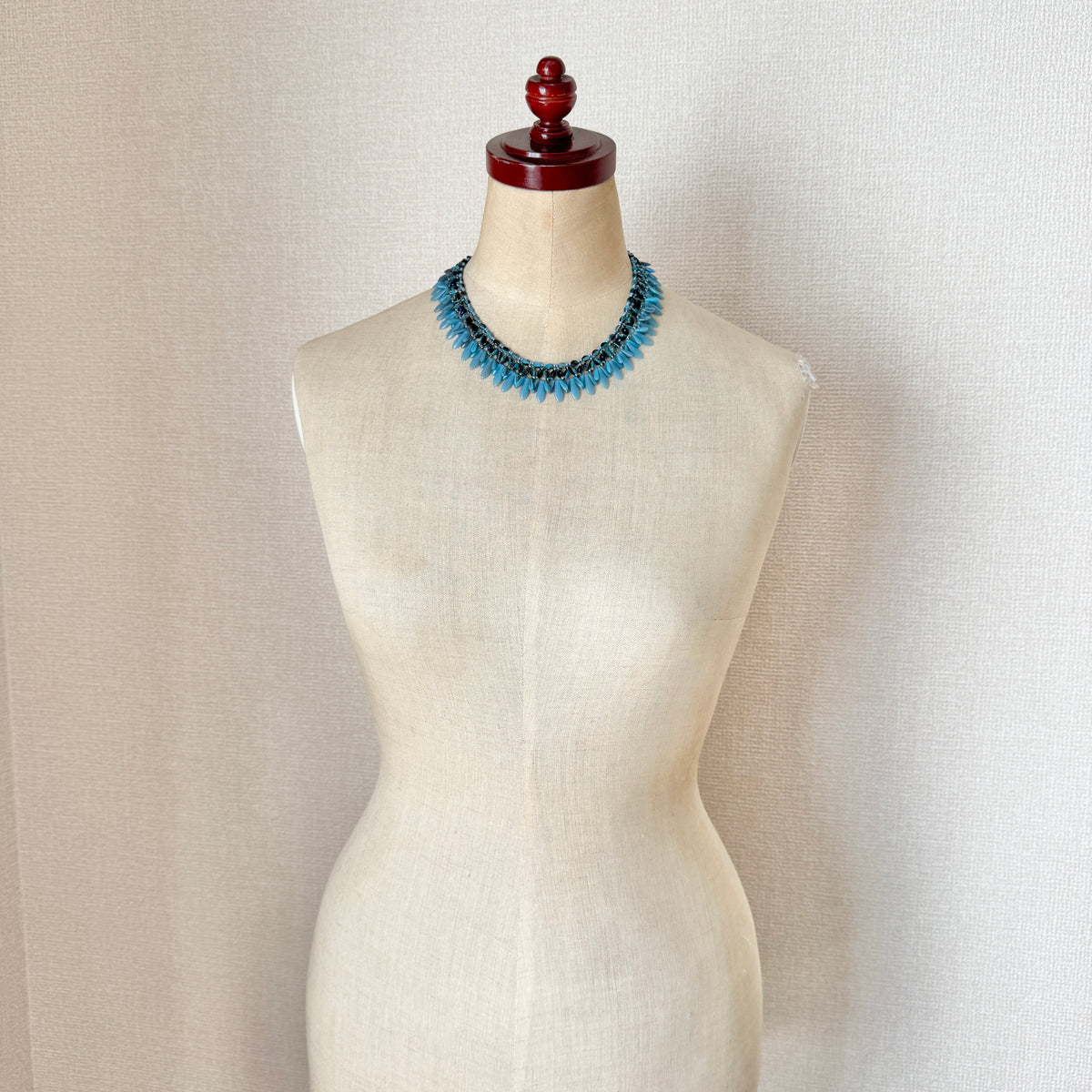 Czech Glass Fringe Necklace Blue