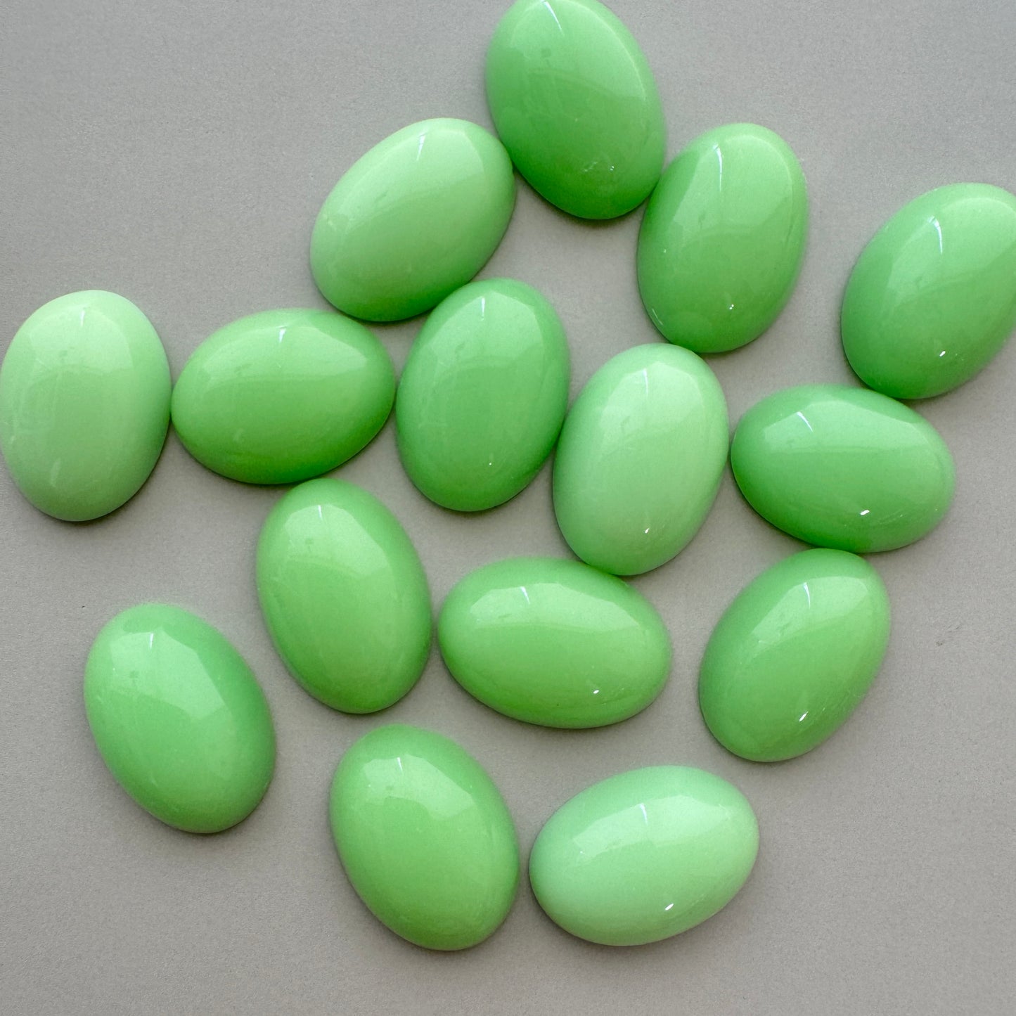 Japan Vintage Glass Opaque Cabochon Mint Green Oval 18x13mm