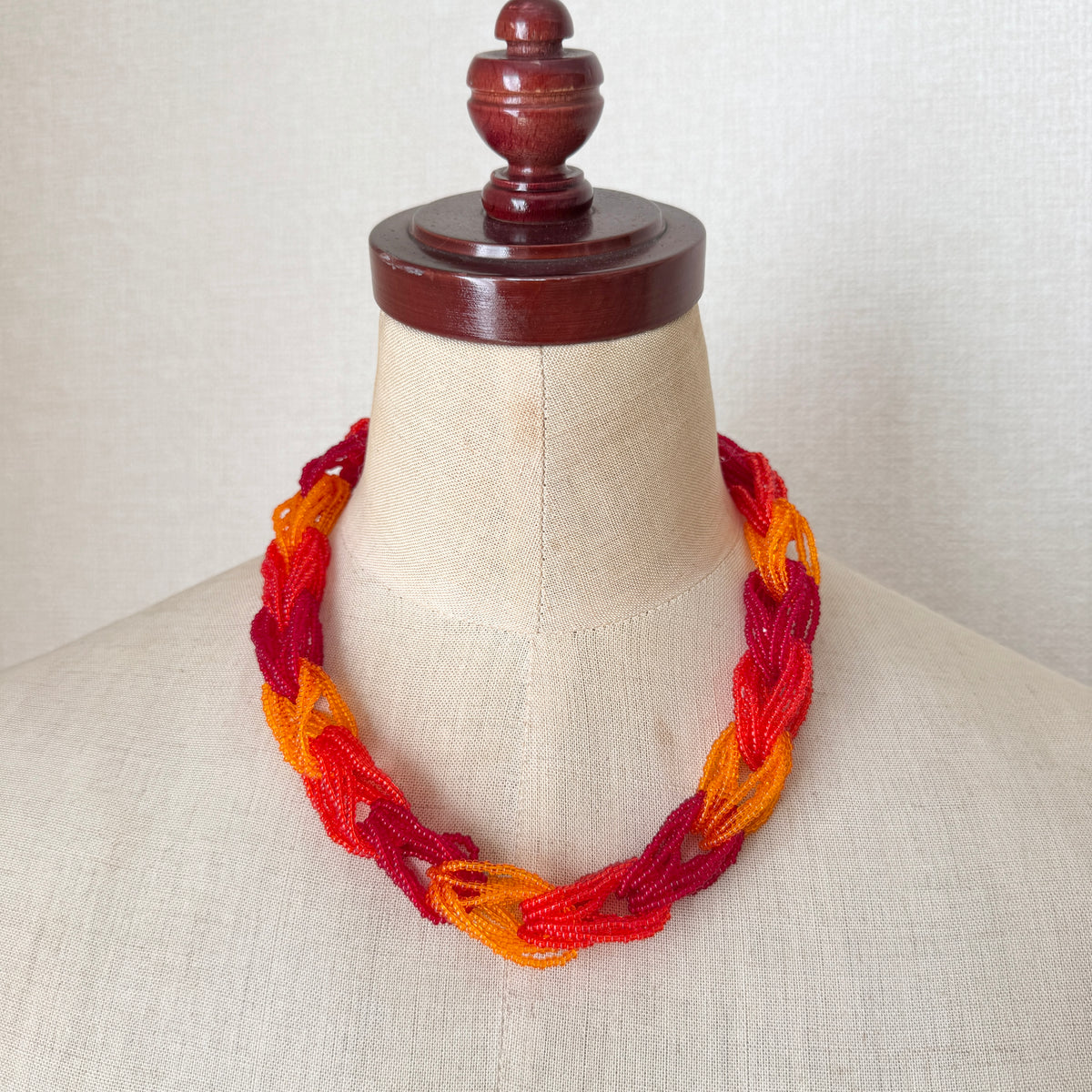 Preciosa Glass Braided Necklace Red Orange
