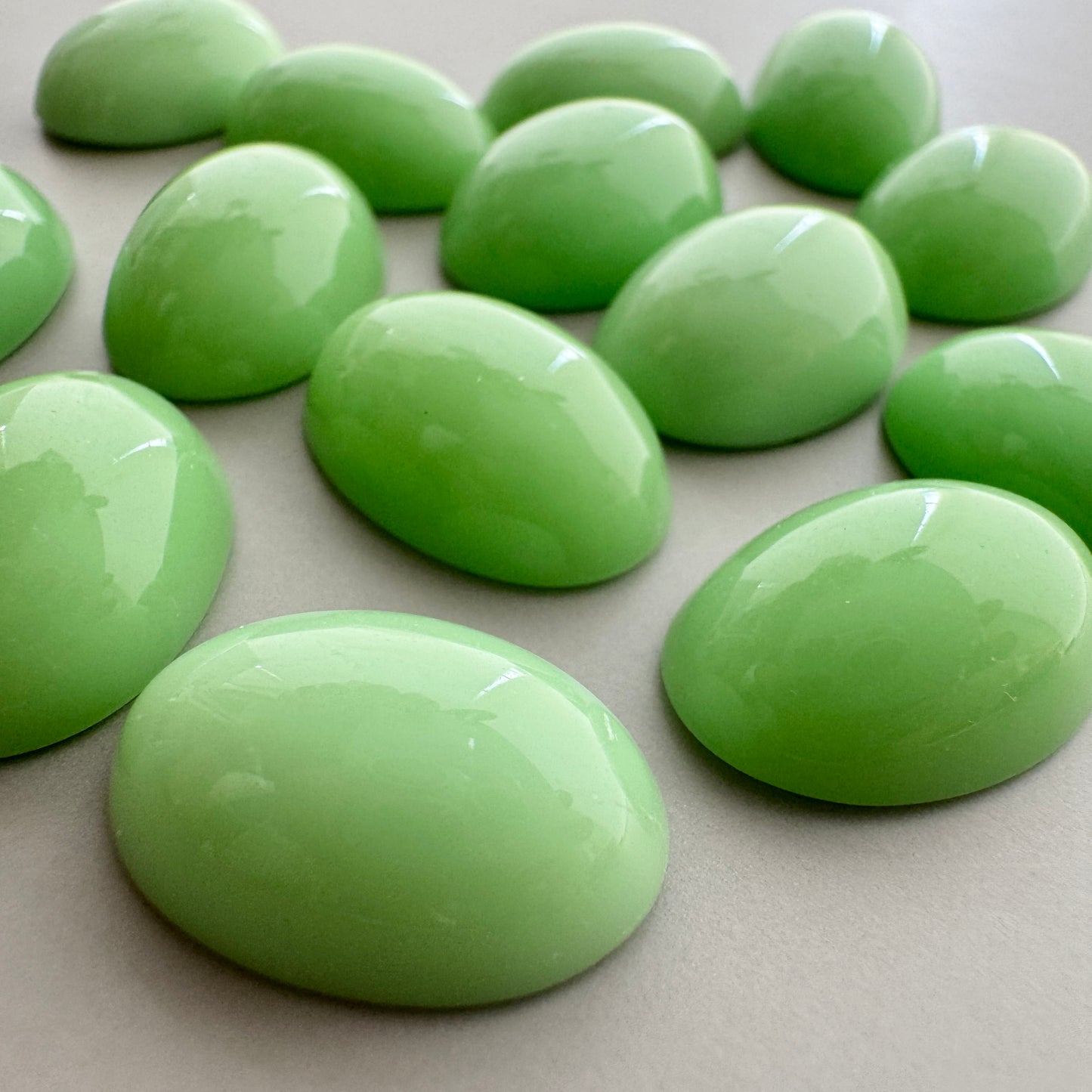 Japan Vintage Glass Opaque Cabochon Mint Green Oval 18x13mm