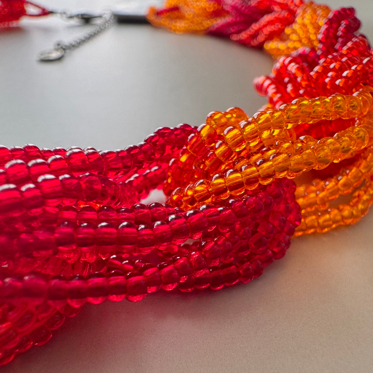 Preciosa Glass Braided Necklace Red Orange