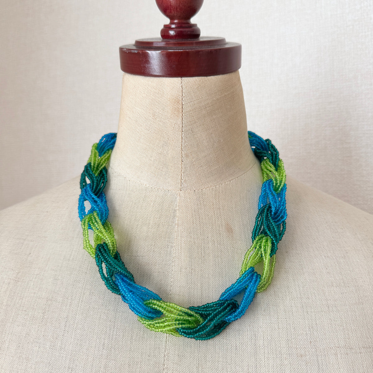 Preciosa Glass Braided Necklace Green Turquoise
