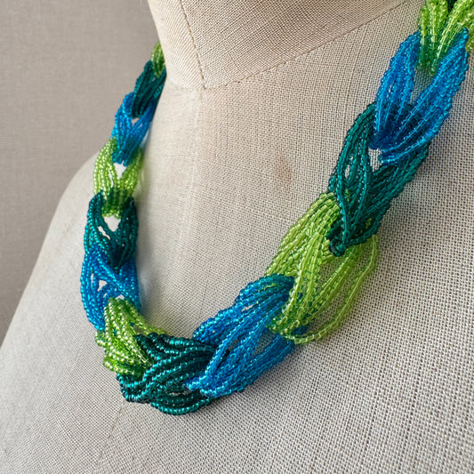 Preciosa Glass Braided Necklace Green Turquoise