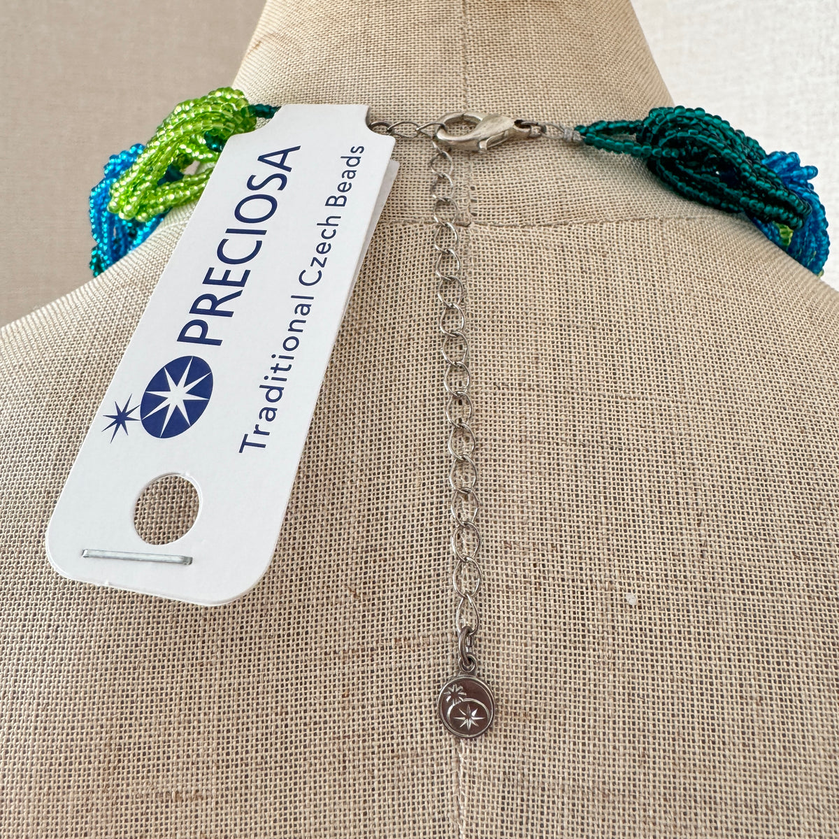 Preciosa Glass Braided Necklace Green Turquoise