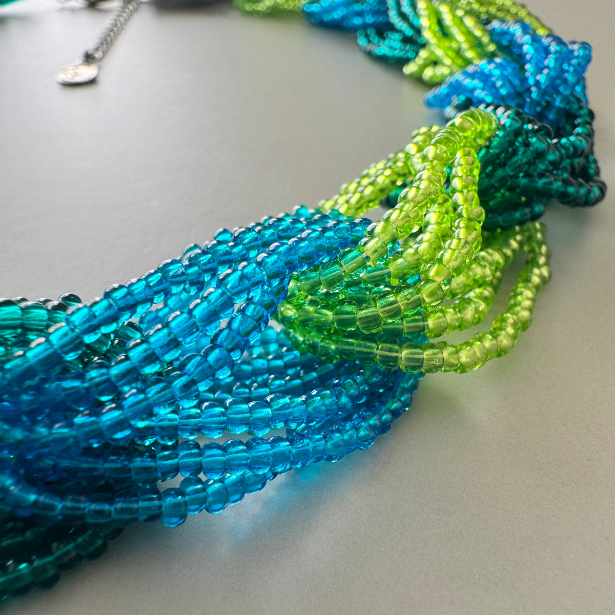 Preciosa Glass Braided Necklace Green Turquoise