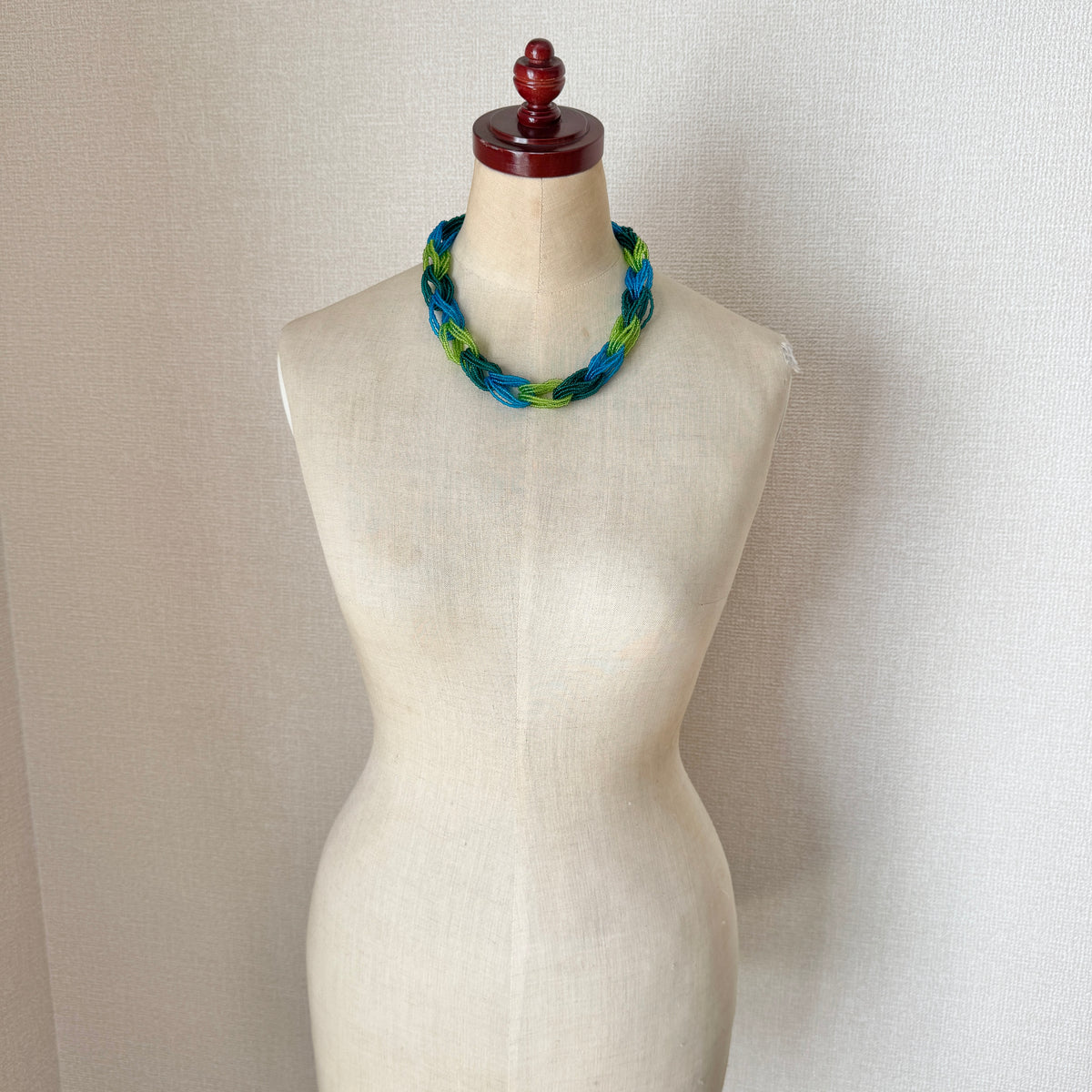 Preciosa Glass Braided Necklace Green Turquoise
