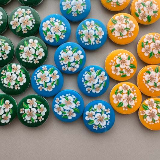 Japan Vintage Glass Decal Flowers Cabochon Round 13mm【3 colors】