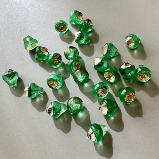 Czech Vintage Vaseline Glass Button with Rhinestone 6mm【2 pcs】