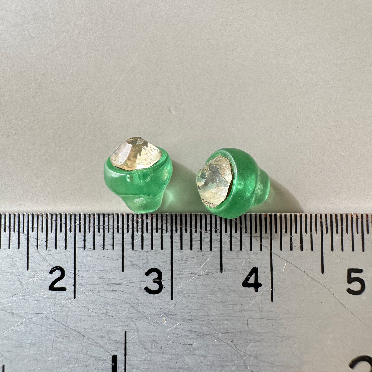 Czech Vintage Vaseline Glass Button with Rhinestone 6mm【2 pcs】