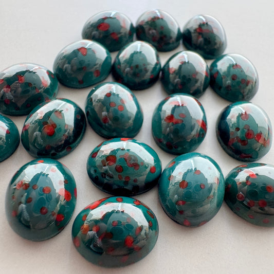 Czech Vintage Glass Lampwork Cabochon Bloodstone Oval 10x8mm