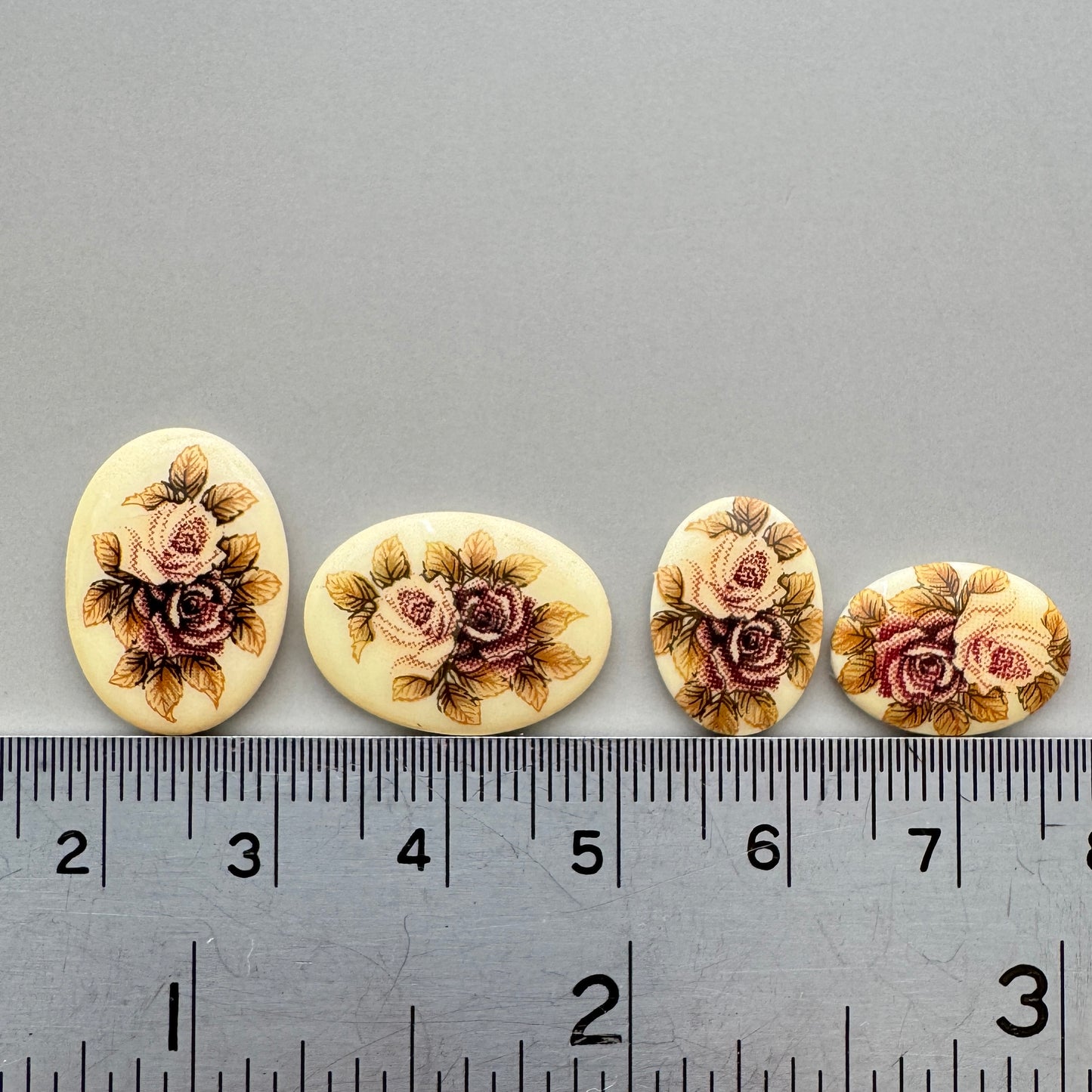 Japan Vintage Glass Two Roses Cabochon