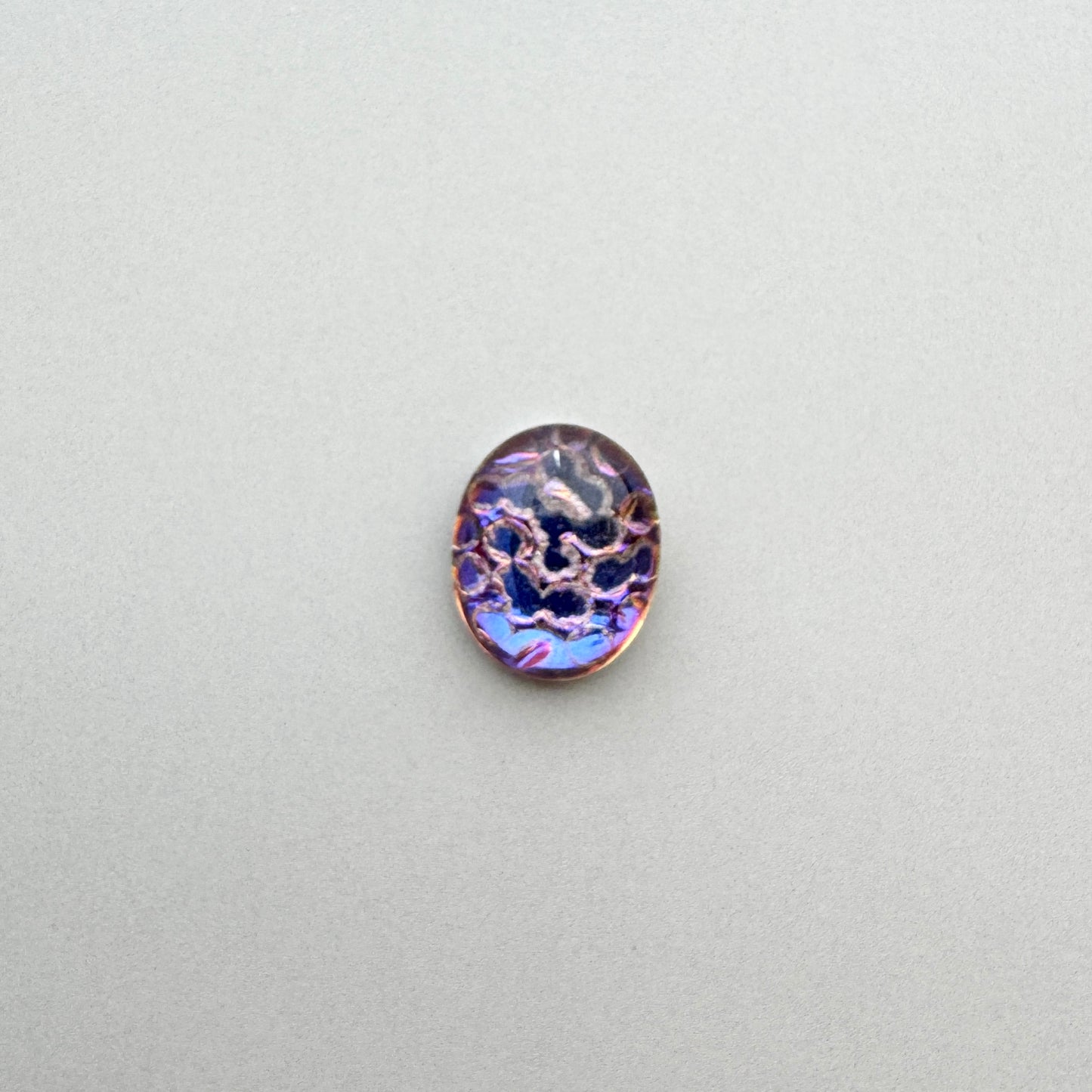 German Vintage Glass Cabochon Snakeskin Helio Green Oval 10×8mm【2pcs】