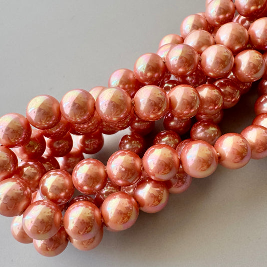 Japan Deadstock Glass Orange Pearl Beads Round 10mm【4 pcs】