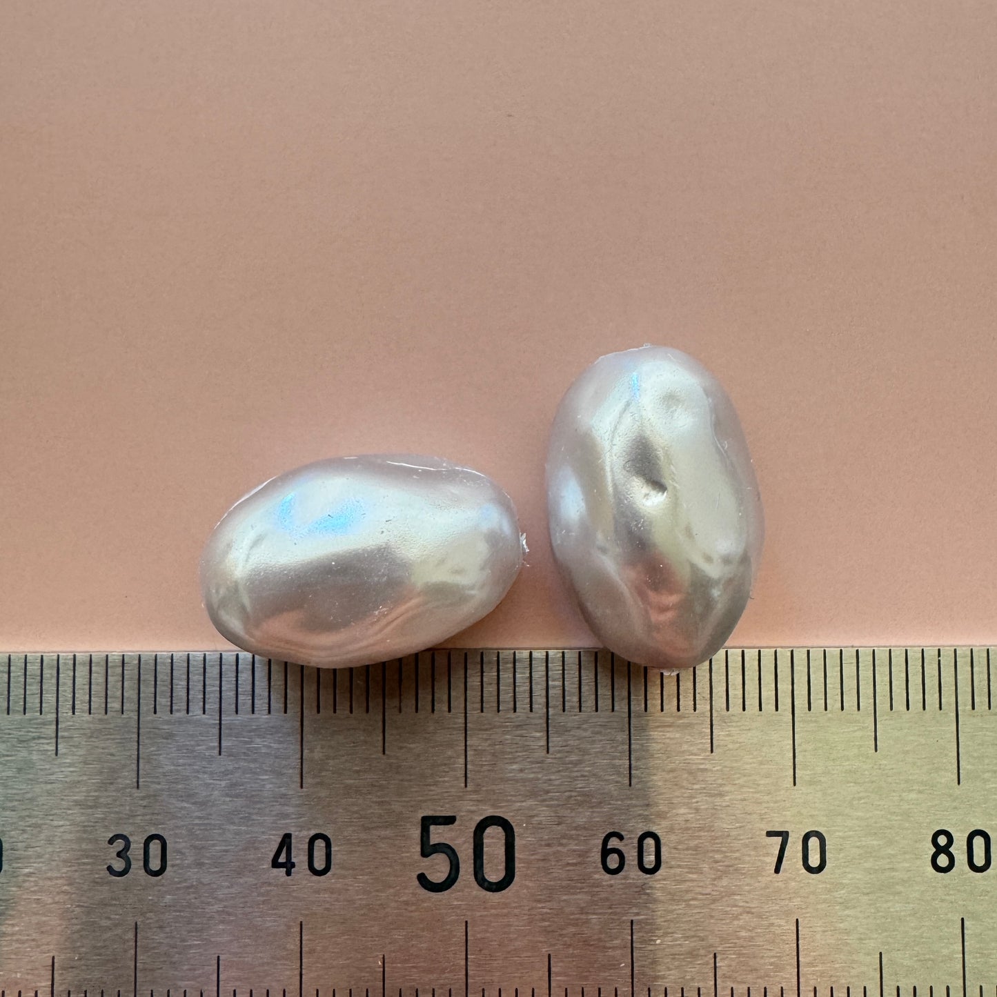Japan Deadstock Plastic Beads Silver Pearl 18x22mm【2 pcs】