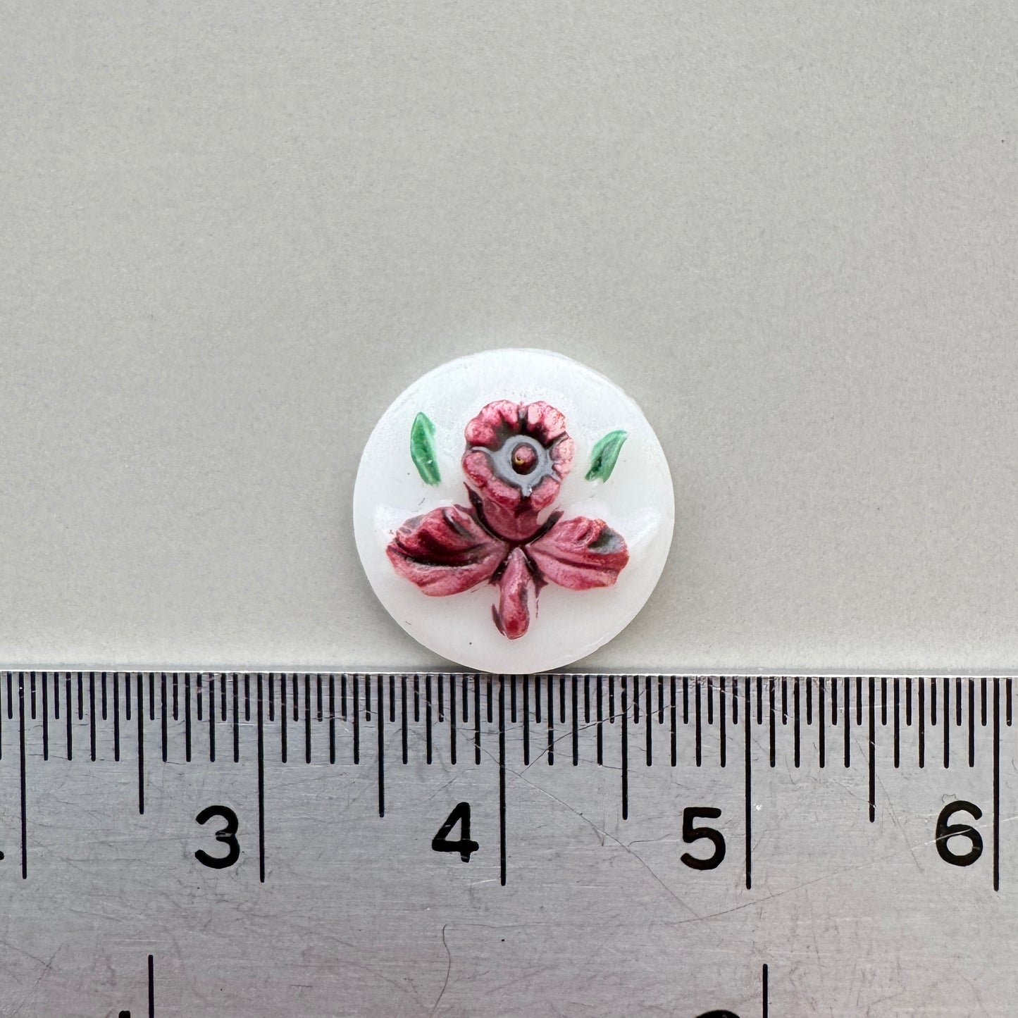 Vintage Glass Handpainted Flower Cabochon