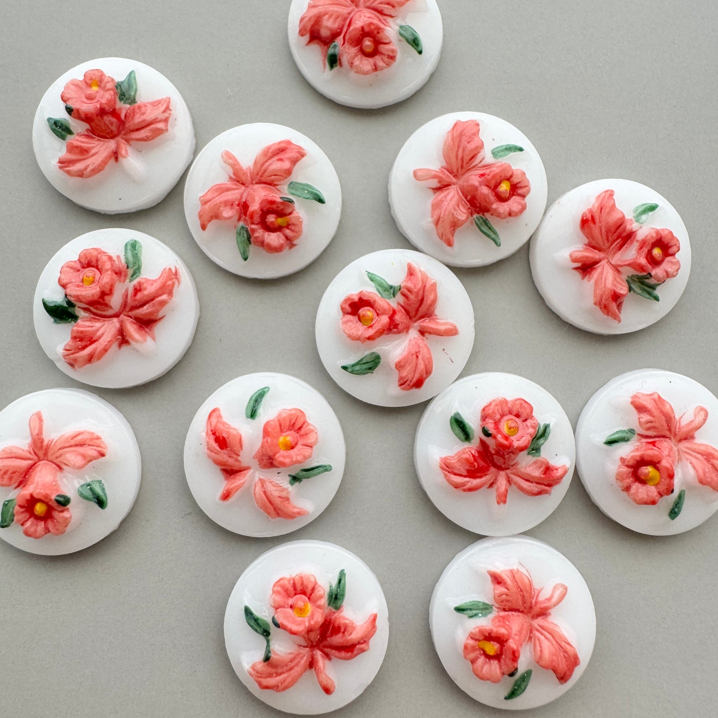 Vintage Glass Handpainted Flower Cabochon