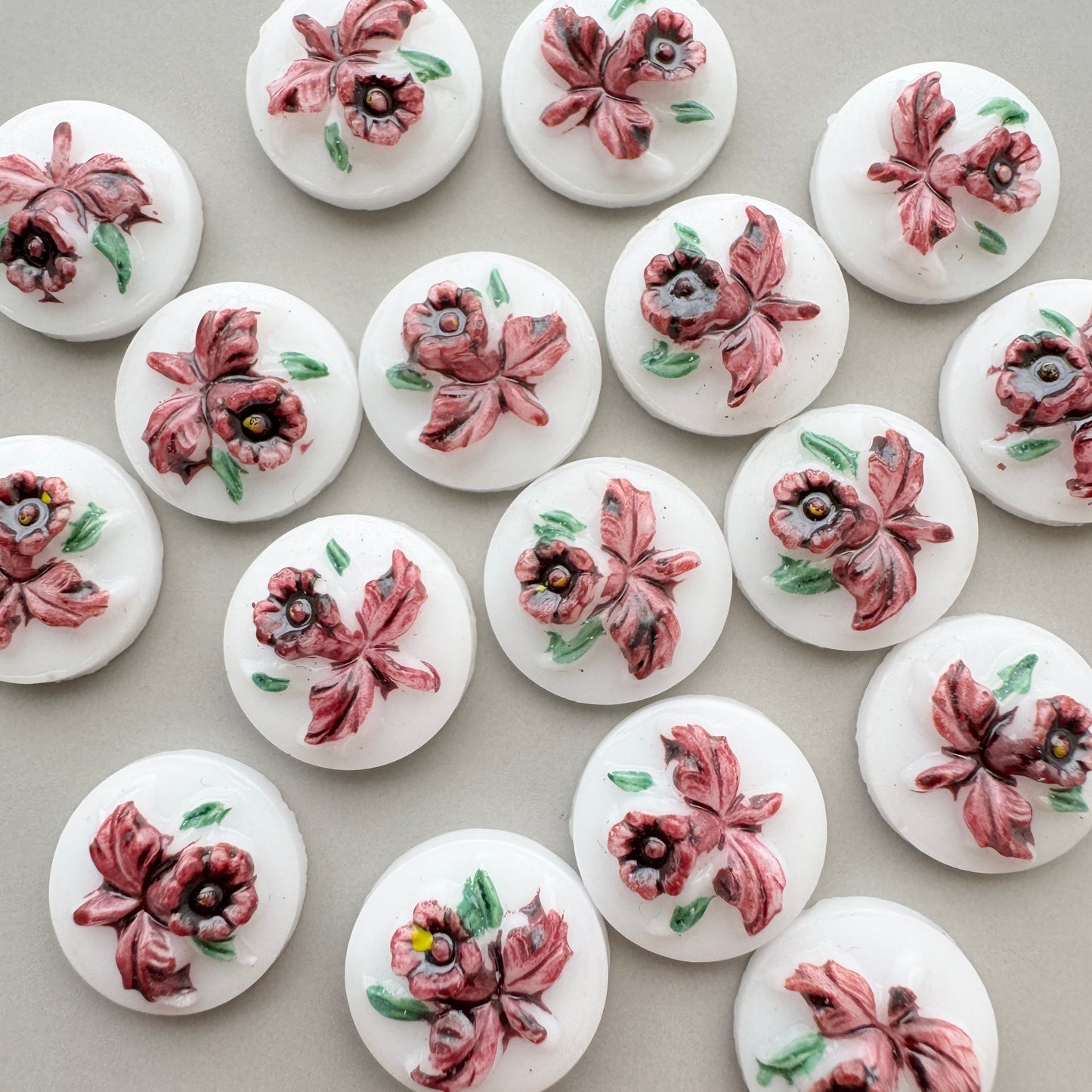 Vintage Glass Handpainted Flower Cabochon