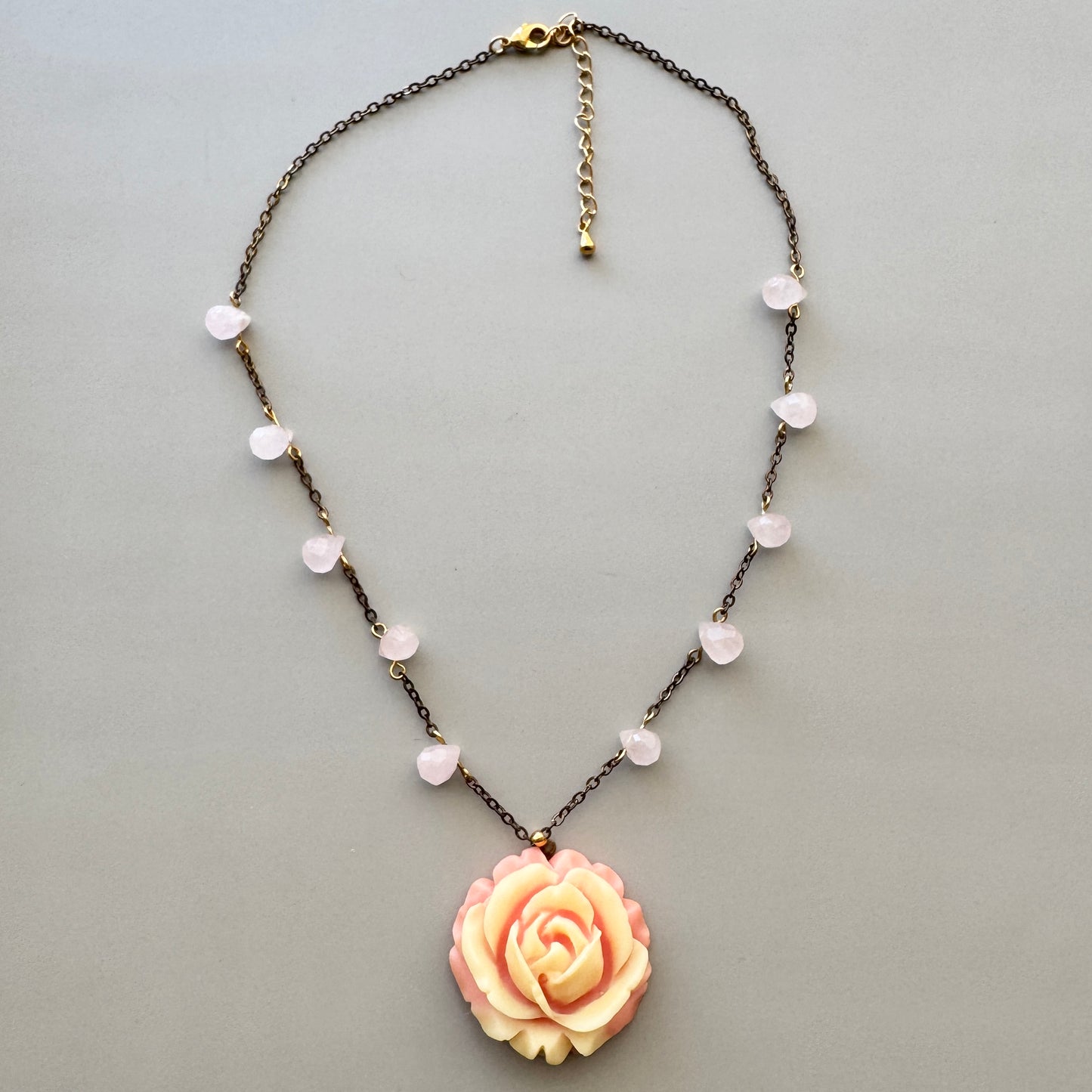 Plastic Rose / Rose Quartz Necklace