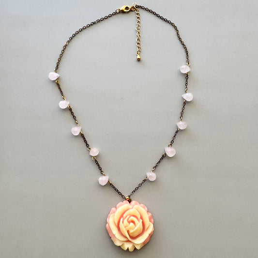 Plastic Rose / Rose Quartz Necklace