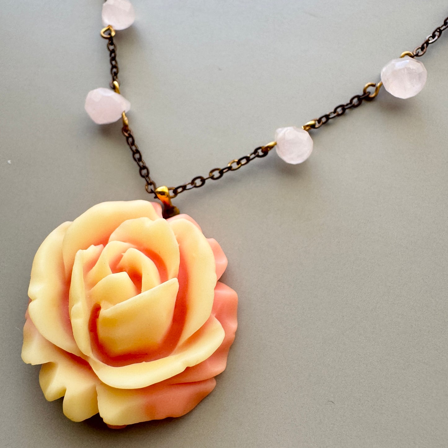 Plastic Rose / Rose Quartz Necklace