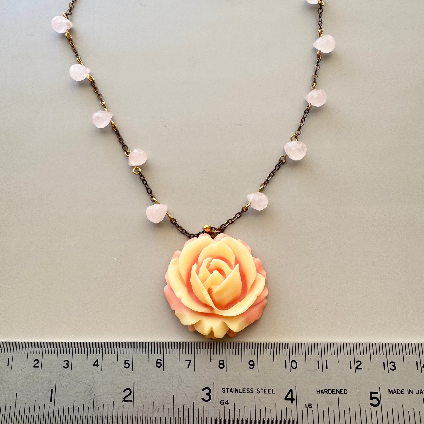 Plastic Rose / Rose Quartz Necklace