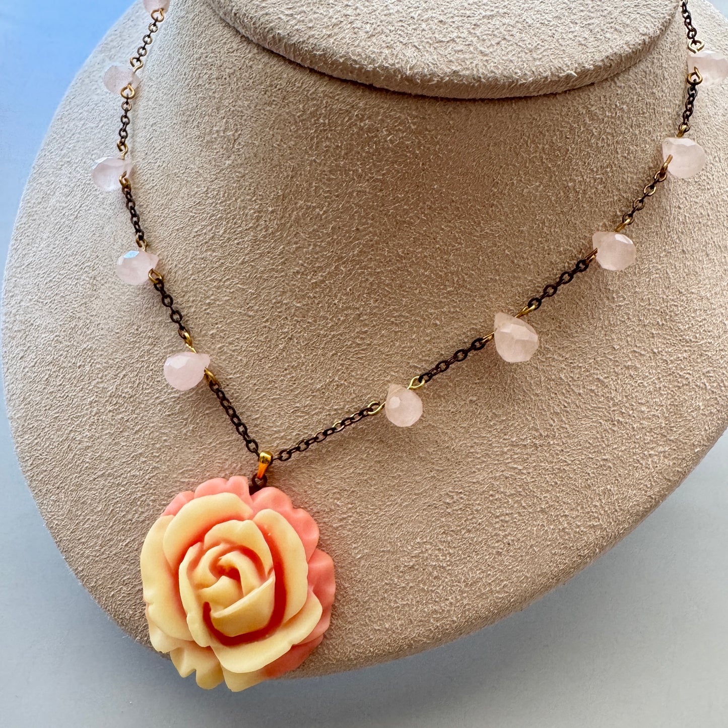 Plastic Rose / Rose Quartz Necklace