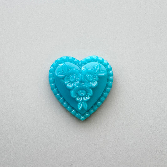 Czech Glass Cabochon Heart Floral 14mm